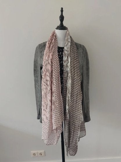 Sjaal / halsdoek sandwich roze/grijs/bruin, Kleding | Dames, Maat 38/40 (M), Ophalen of Verzenden, Zo goed als nieuw, Sjaal