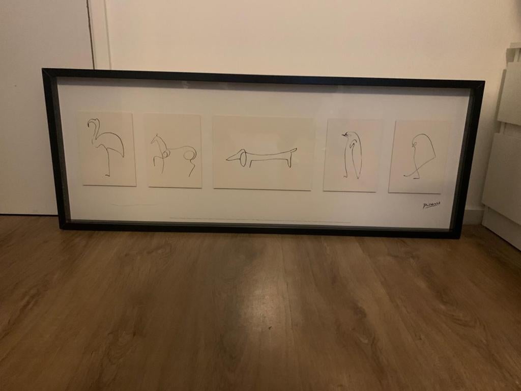 IKEA Olunda lijst met 5 Picasso-stijl dierentekeningen, Huis en Inrichting, Woonaccessoires | Schilderijen, Tekeningen en Foto's