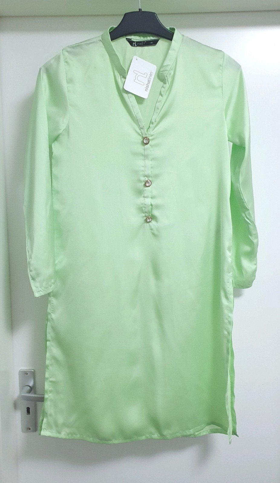Nieuwe Nishat Linen Prêt zijde tuniek, maat XS, lichtgroen, Nieuw, Ophalen of Verzenden, Maat 34 (XS) of kleiner, Nishat Linen Prêt