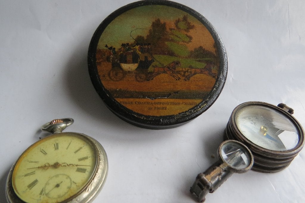 Antiek Engels Regency papier mache snuiftabaksdoos c.1810, Ophalen of Verzenden, Heren