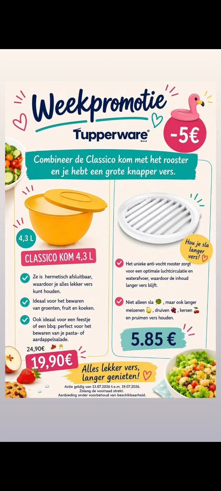 Nieuwe Tupperware Classico Kom 4.3L - Vershoudkom, Voorraadpot, Ophalen of Verzenden, Nieuw, Kunststof