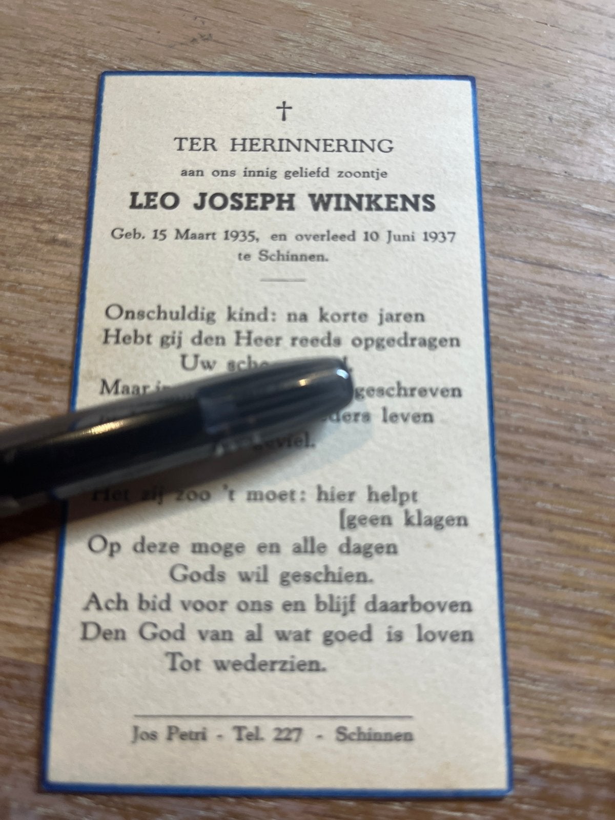 Winkens Leo 1935-1937 Schinnen - 31666-, Verzamelen, Ophalen of Verzenden, Bidprentje