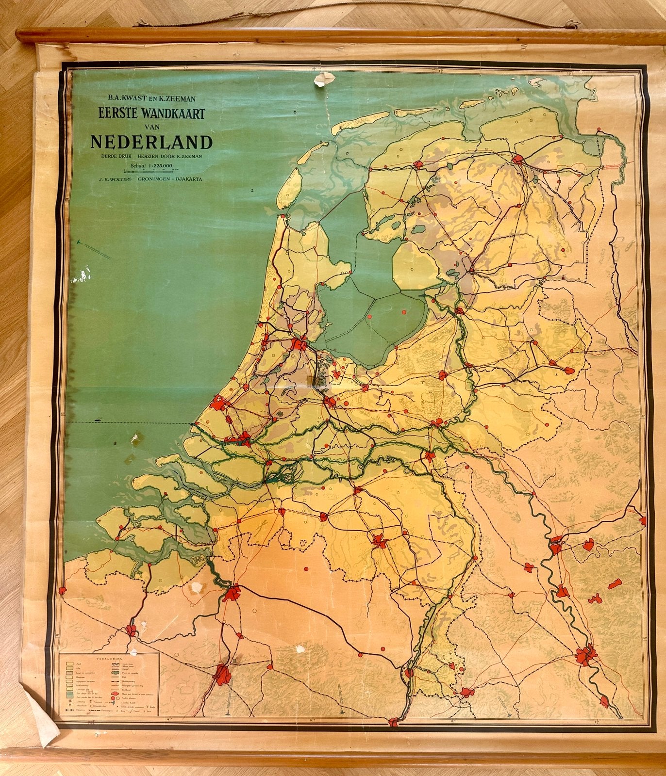 Antieke Wandkaart Nederland - Kwast en Zeeman, Ophalen, Aardrijkskunde