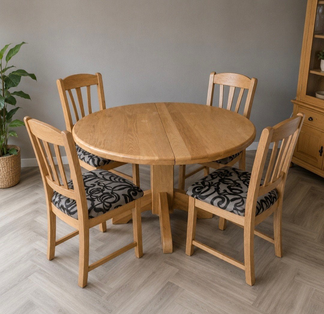 Licht eiken eethoek    120-160 doorsnee, Huis en Inrichting, Ophalen, 4 tot 6 stoelen