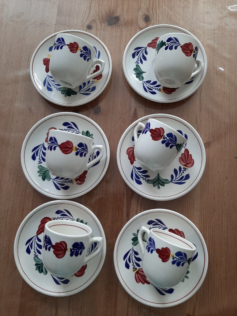 BOERENBONT BOCH - 6 CAPPUCCINO KOP & SCHOTELS, Overige merken, Landelijk/Boerenbont, Ophalen of Verzenden, Zo goed als nieuw