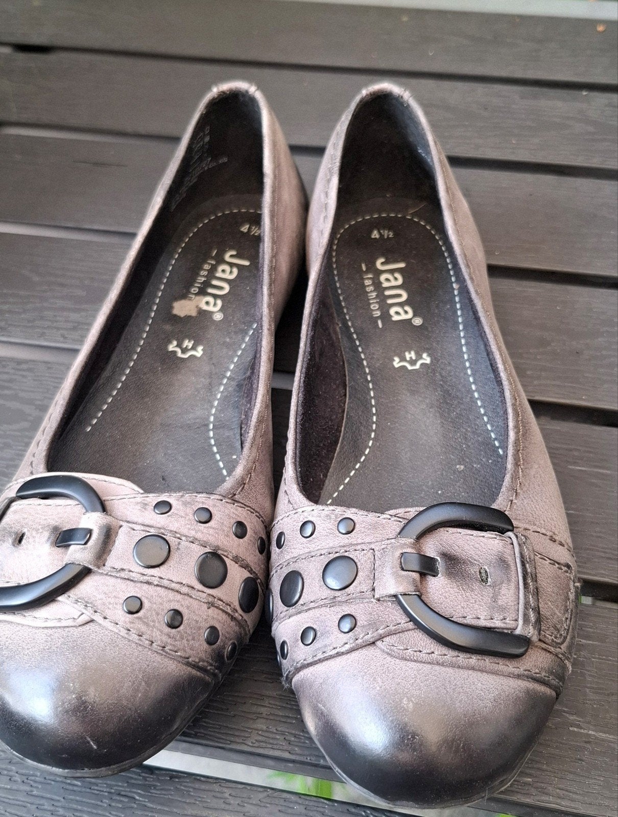 Jana grijze platte schoenen met gesp - maat 38, echt leer, Jana, Ophalen of Verzenden, Grijs