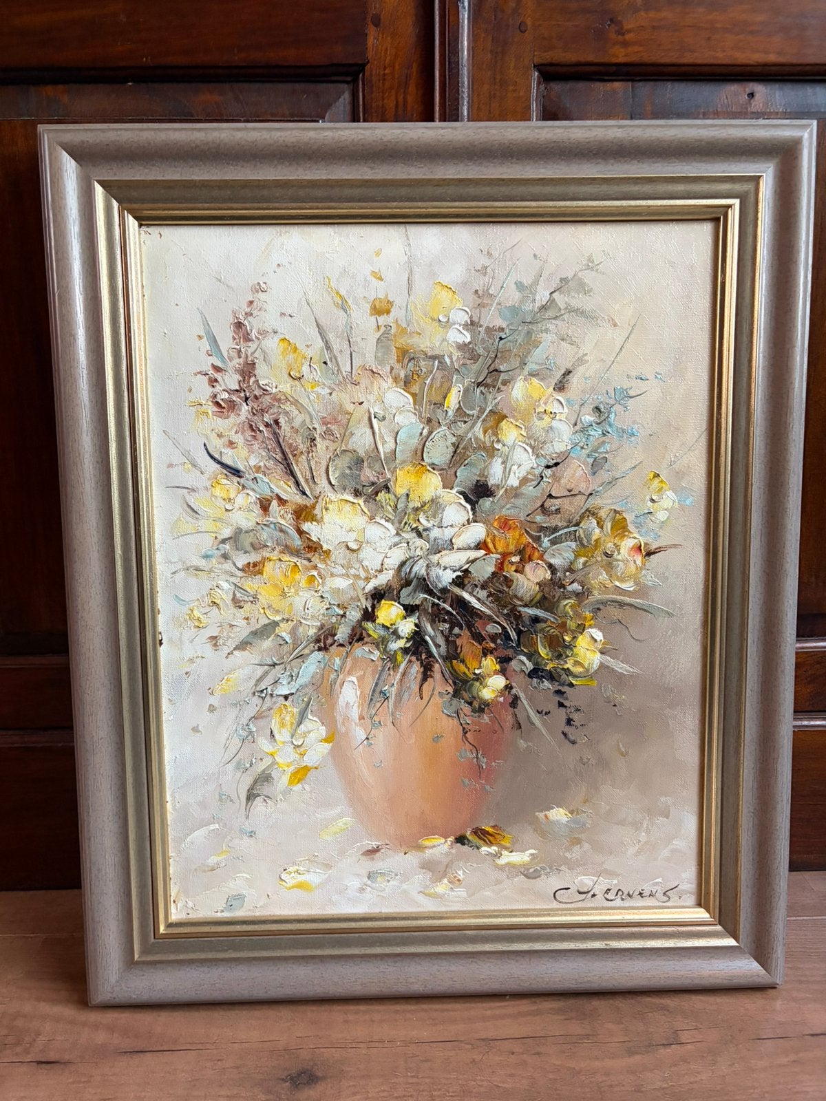Stilleven Bloemstuk - G.J. Ernens, Antiek en Kunst, Bloemen, Doek, Impressionistisch, Ophalen of Verzenden