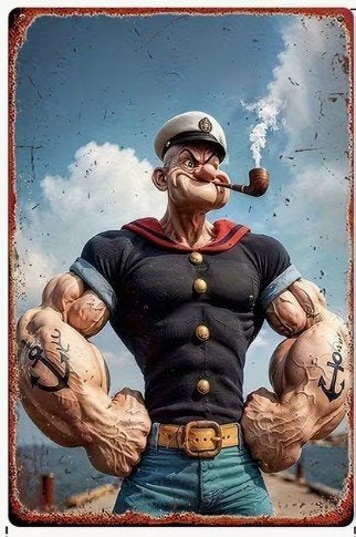 Metalen wandbord met een afbeelding van Popeye., Verzamelen, Stripfiguren, Verzenden, Overige figuren, Nieuw, Plaatje, Poster of Sticker