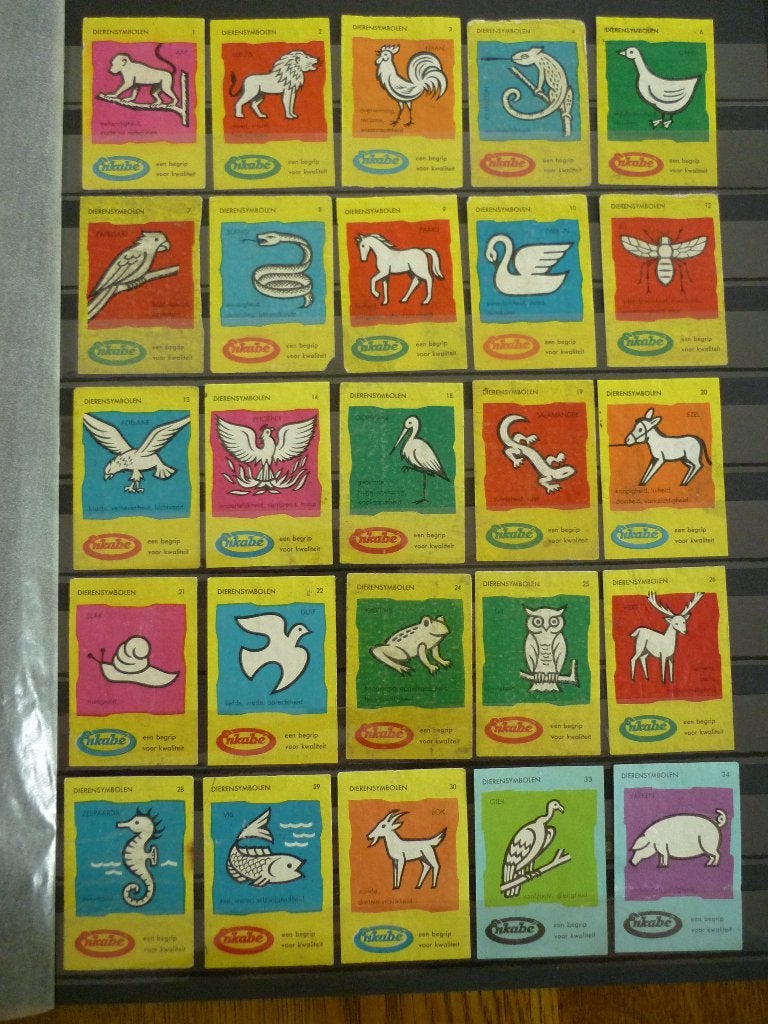 Enkabe luciferplaatjes - dierensymbolen, Ophalen of Verzenden, Gebruikt, Luciferdoosjes of -merken