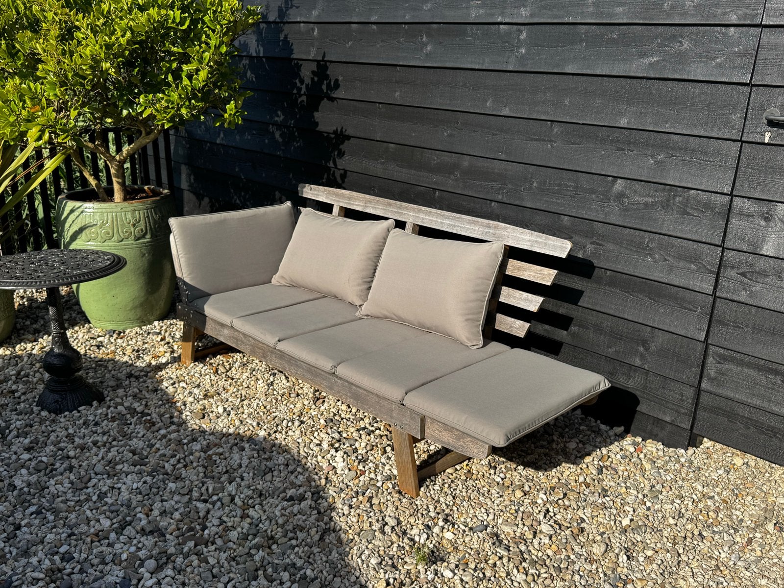 Houten tuinbank met kussens, Tuin en Terras, Ophalen, Gebruikt, Hout