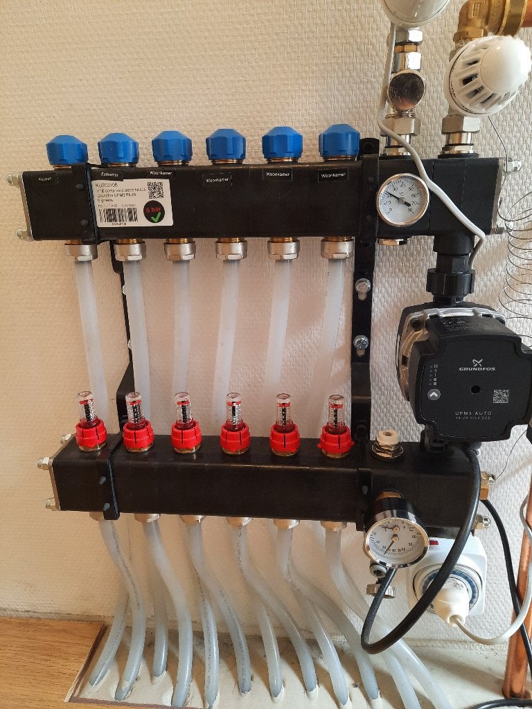 6 groepen VTE Composiet Stadsverdeler met Grundfos UPM3 Pomp, Ophalen, 30 tot 80 cm, Hoog rendement (Hr), Cv-ketel of Combi-ketel