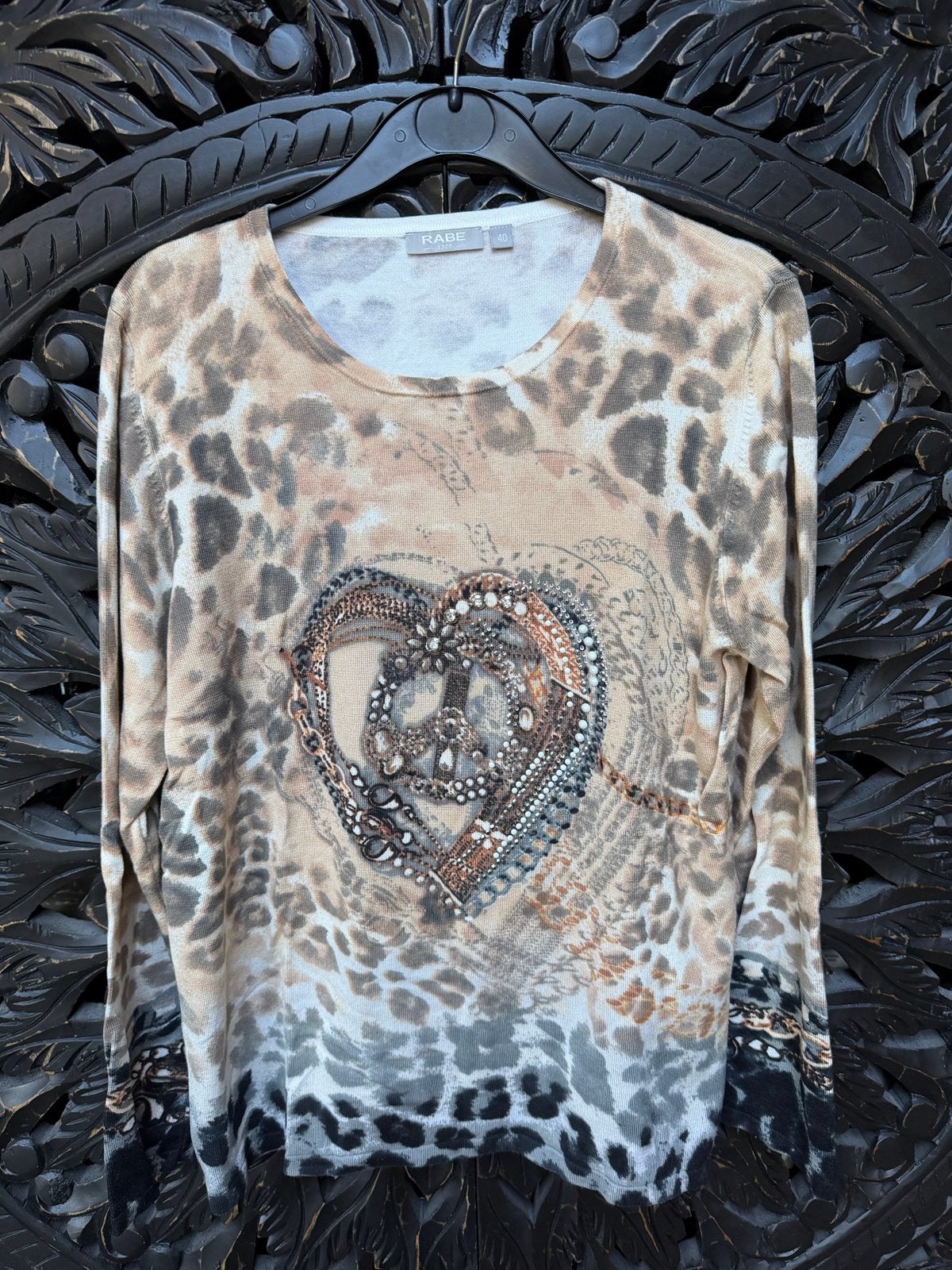 RABE trui met luipaardprint en hartdetail, maat 40, Maat 38/40 (M), Beige, Ophalen of Verzenden, Zo goed als nieuw