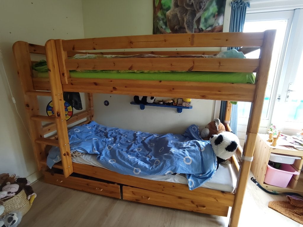 Flexa stapelbed grenen, Ophalen, Gebruikt, 90 cm, 160 tot 180 cm