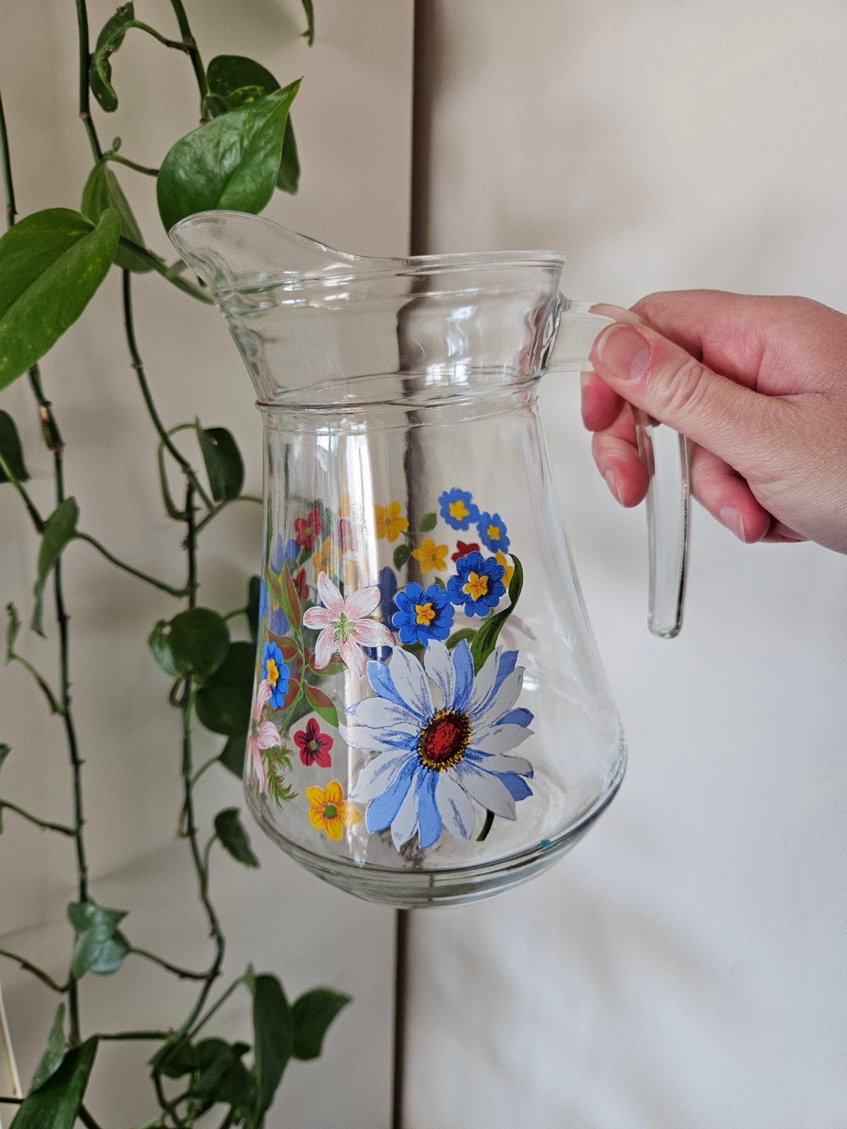 Vintage glazen sapkan / limonadekan met bloemen retro 70s, Ophalen of Verzenden, Zo goed als nieuw, Overige typen