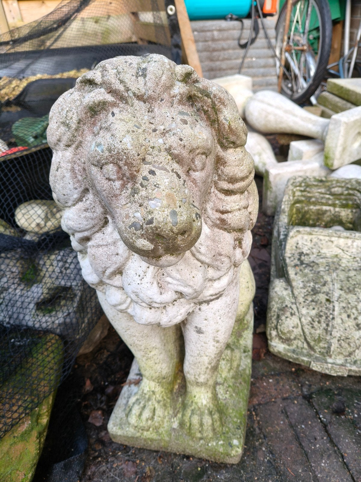 2 betonnen leeuwen tuinbeelden, Tuin en Terras, Ophalen, Gebruikt, Beton, Dierenbeeld