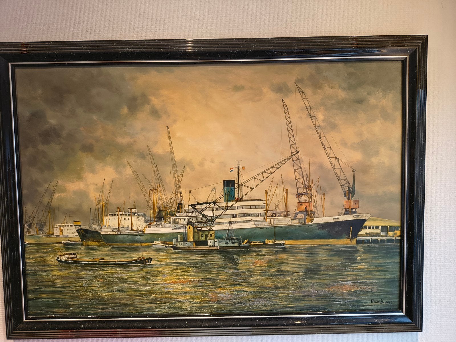 Nautisch olieverfschilderij, 100x70cm., Antiek en Kunst, Ophalen, Maritiem / water, Doek, Realistisch