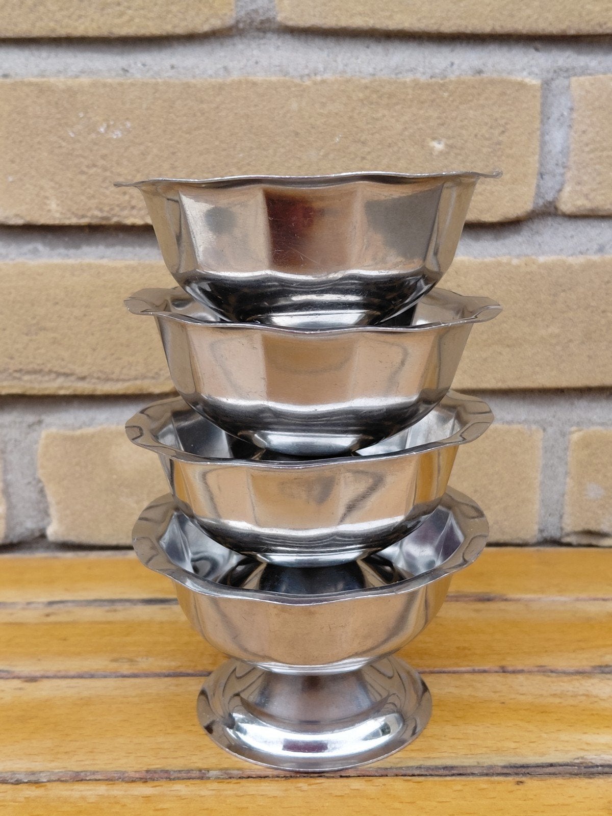 Vintage RVS ijscoupes - bistro dessert coupes, Huis en Inrichting, Keuken | Servies, Gebruikt, Overige typen, Vintage, Ophalen of Verzenden
