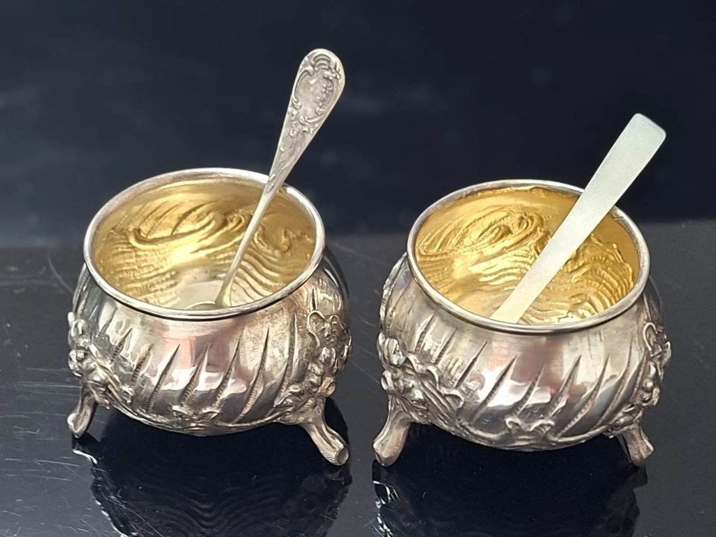 Paar Antieke Zoutvaatjes Zilver Delheid Frères Brussels, Ophalen of Verzenden, Zilver