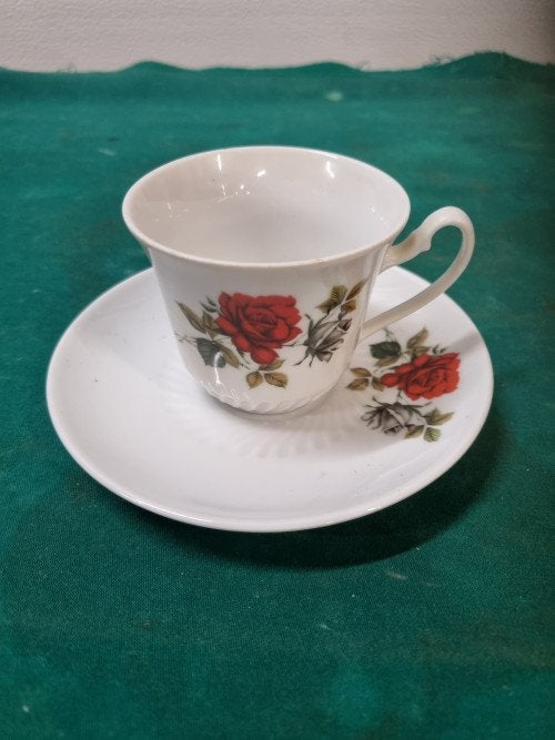kop en schotel kronster rode roos, Antiek en Kunst, Antiek | Servies los, Ophalen of Verzenden