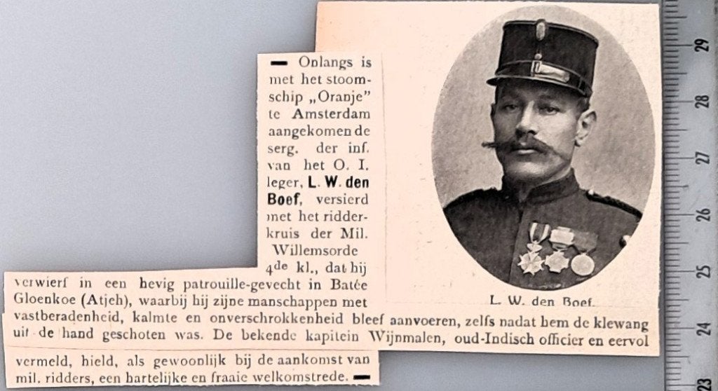 Leger Indië 1909; serg.Inf. den Boef terug in Nederland, Verzamelen, Foto's en Prenten, Verzenden, Voor 1940, Gebruikt, Overige onderwerpen