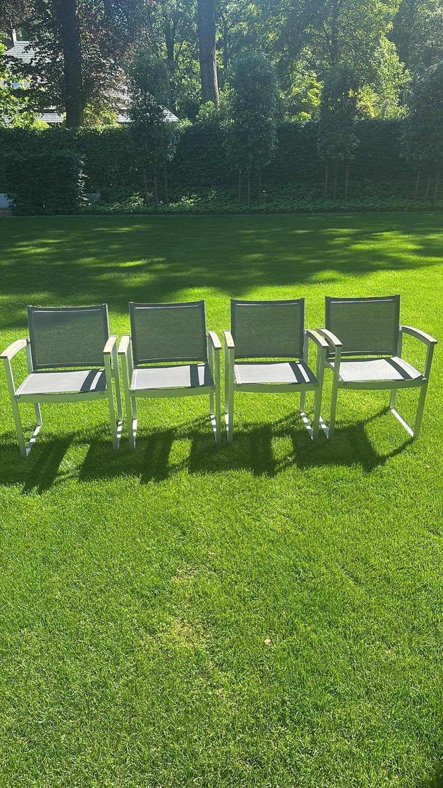 4x Triniti tuinstoel – teak & aluminium – grijze textileen, Ophalen, Zo goed als nieuw, Aluminium
