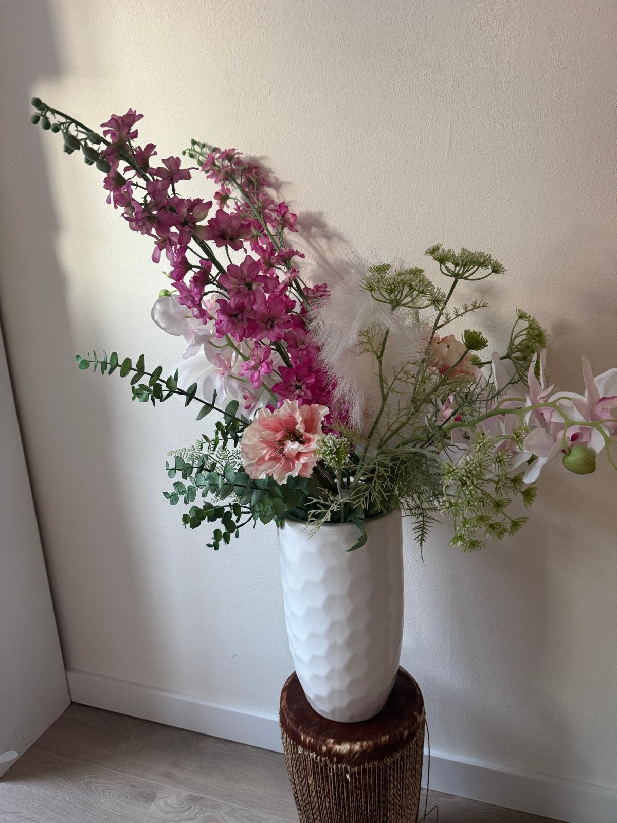 Prachtig kunstbloemen boeket in vaas, Ophalen, Binnen, Textiel, Zo goed als nieuw
