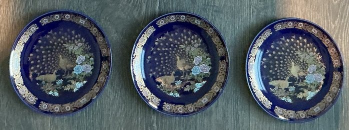3x Blauwe TAOUS Borden Marokkaans met Pauw en Bloemmotieven, Ophalen of Verzenden