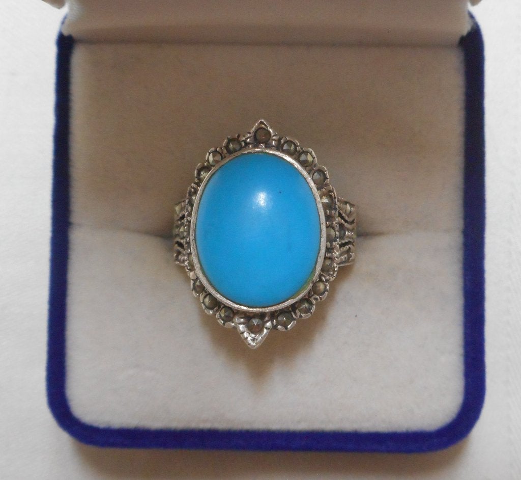 Zilveren vintage ring met turquoise maat 17.75 nr.1356, Gebruikt, Verzenden, 17 tot 18, Dame