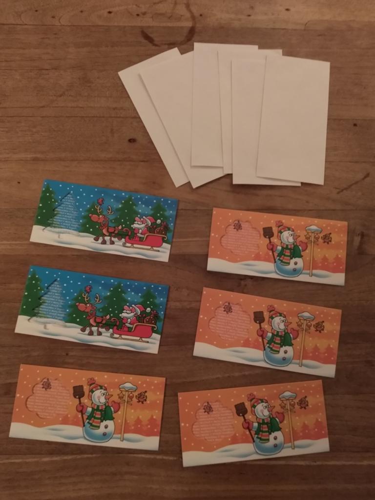6 kerstkaarten met bijbehorende enveloppen, Diversen, Kerst, Ophalen of Verzenden, Nieuw