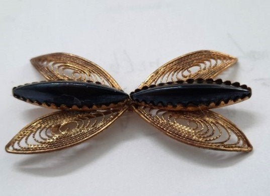 Antieke Tsjechische vergulde filigrain Vlinder broche (38), Ophalen, Overige materialen, Broche, Verguld