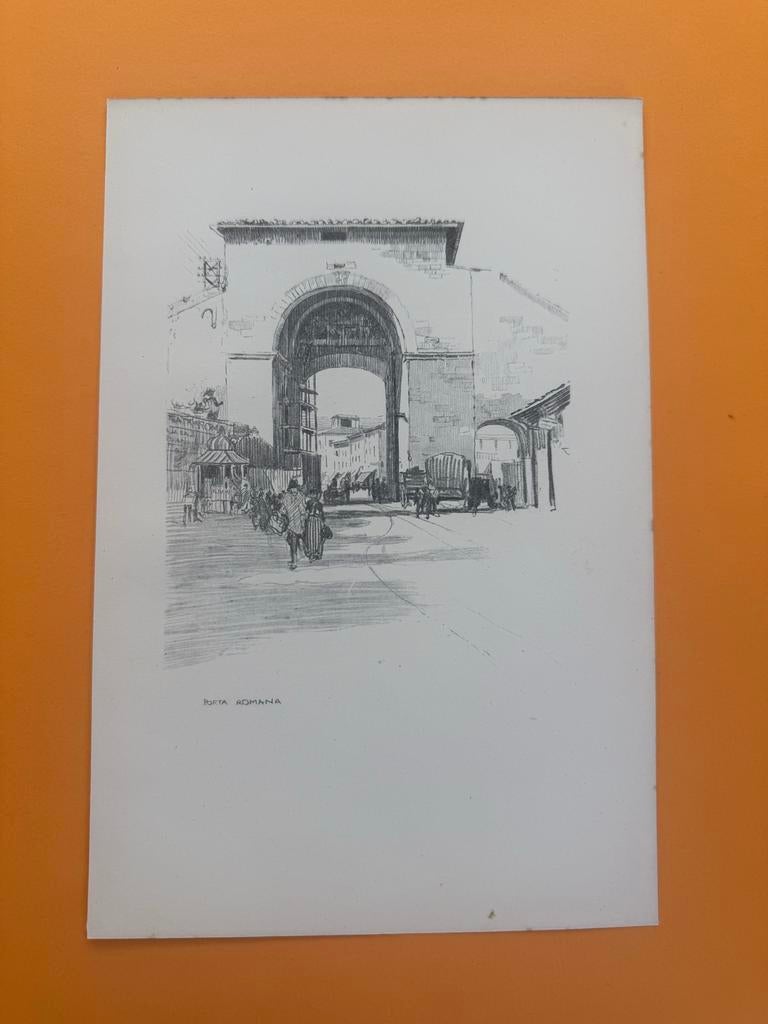 Klassieke gravure“Porta Romana”Florence Italiaa stadsgezicht, Ophalen of Verzenden, Stadsgezicht, Gravure