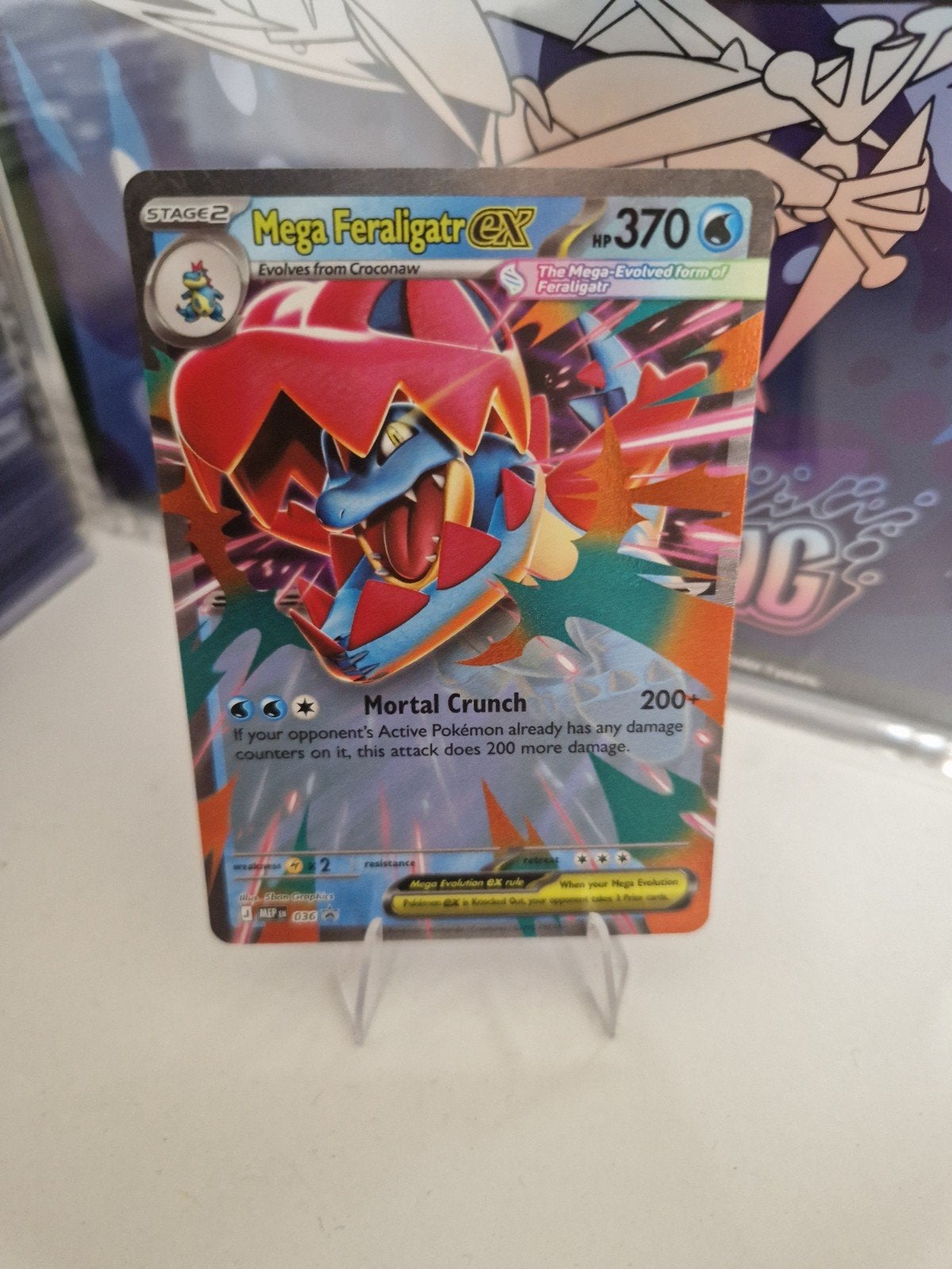 Mega Feraligatr EX 036 Promo, Ophalen of Verzenden, Zo goed als nieuw, Losse kaart, Foil