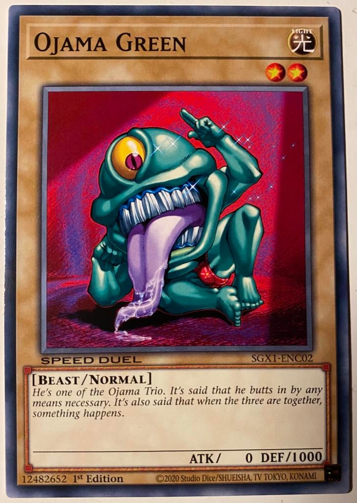 Yu-Gi-Oh! Ojama Green SGX1 1st Edition !, Ophalen of Verzenden, Zo goed als nieuw, Losse kaart