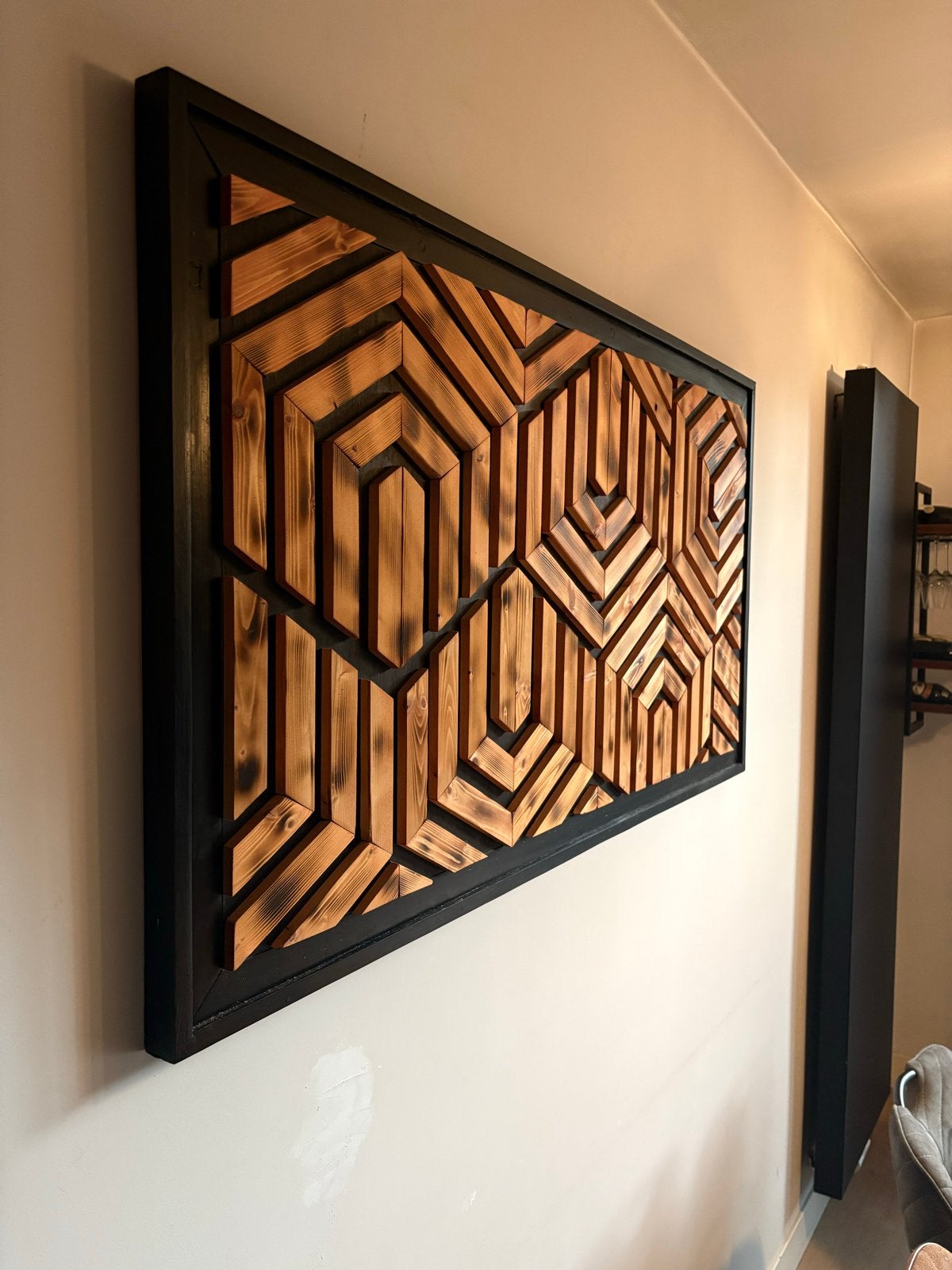 Uniek Houten Wandpaneel - Geometrisch Design, Huis en Inrichting, Ophalen, Industrieel, Hout, Meerkleurig