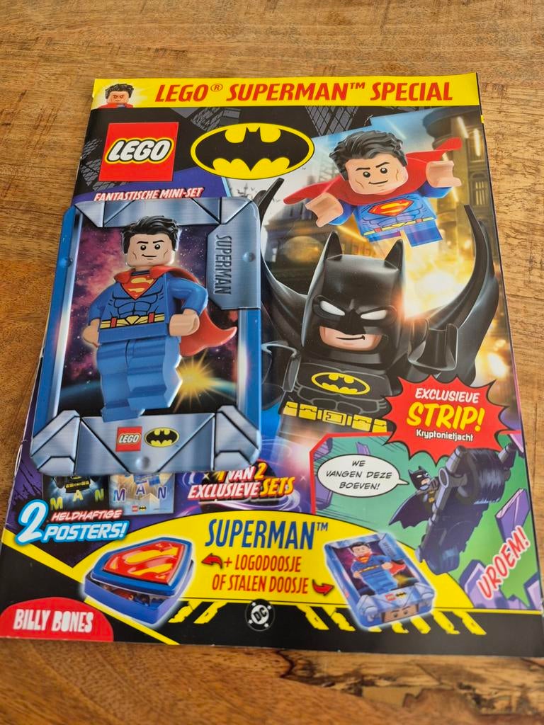 Lego tijdschrift met minifigure superman blikje nieuw, Marvel, Lego, Overige typen, Nieuw
