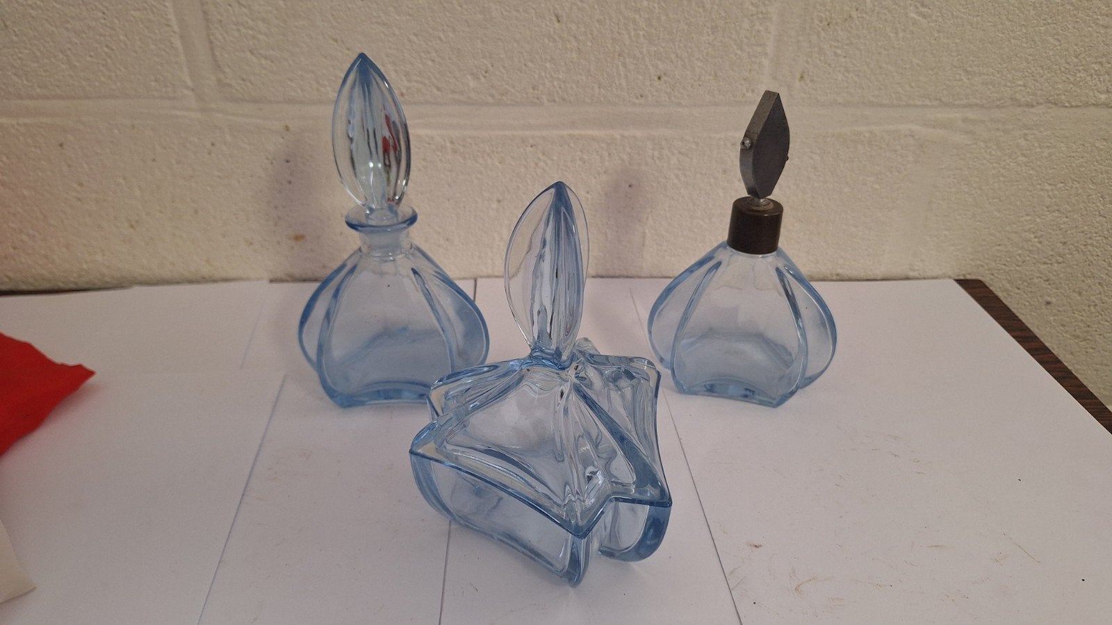 Set van 3 vintage blauwe glazen flesjes, Antiek en Kunst, Ophalen of Verzenden