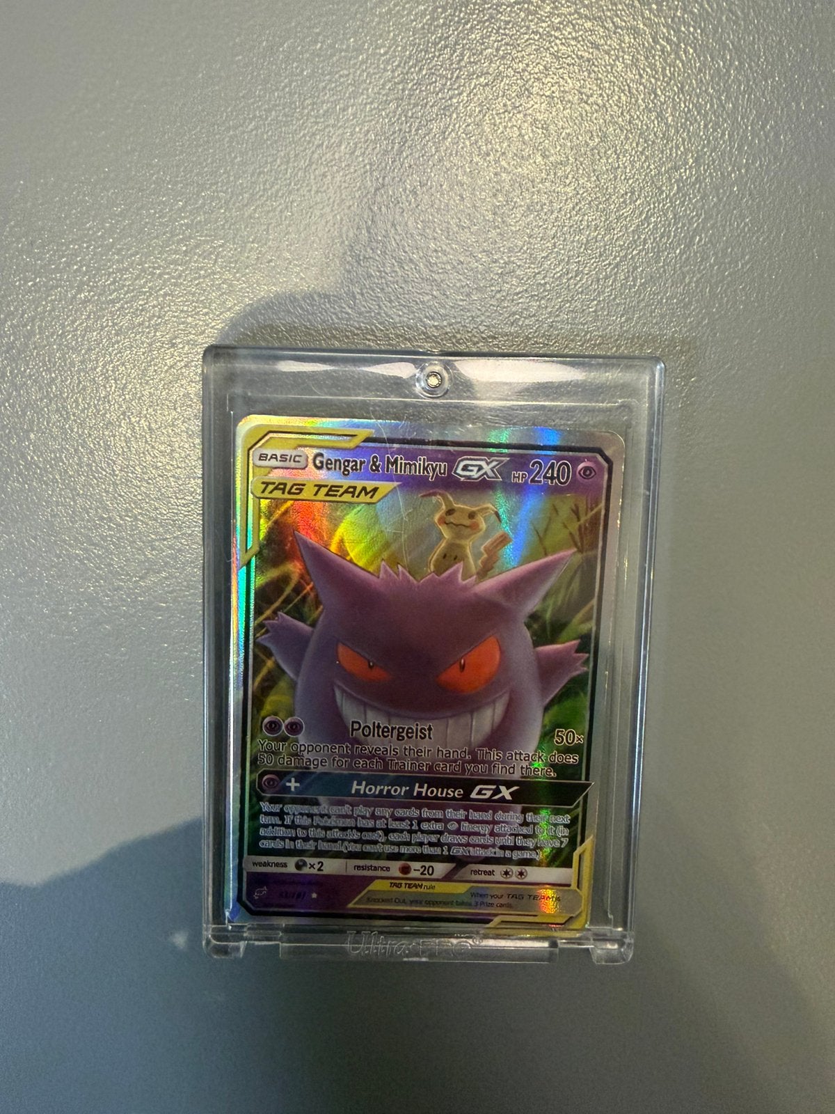 prachtige Gengar & Mimikyu GX Tag Team Pokémon kaart, Ophalen of Verzenden, Zo goed als nieuw