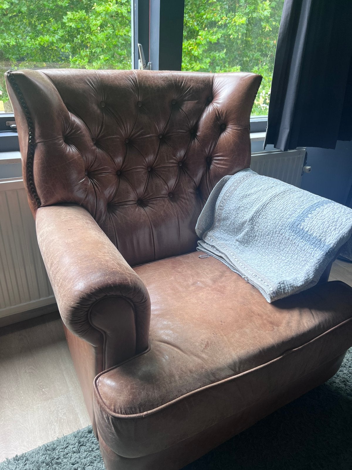 Vintage leren stoel, Ophalen, Zo goed als nieuw, 50 tot 75 cm, Leer