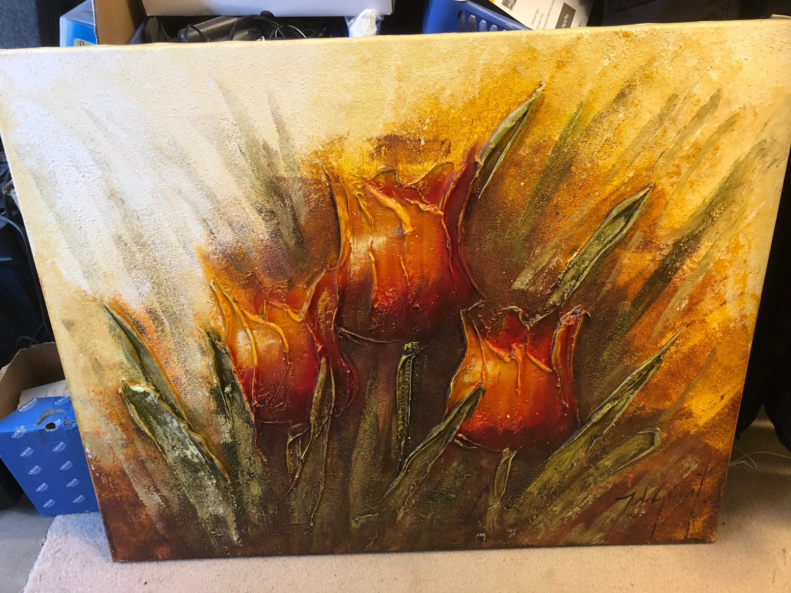 Schilderij met tulpen izgst, Ophalen of Verzenden, Klassiek, Bloemen, Doek