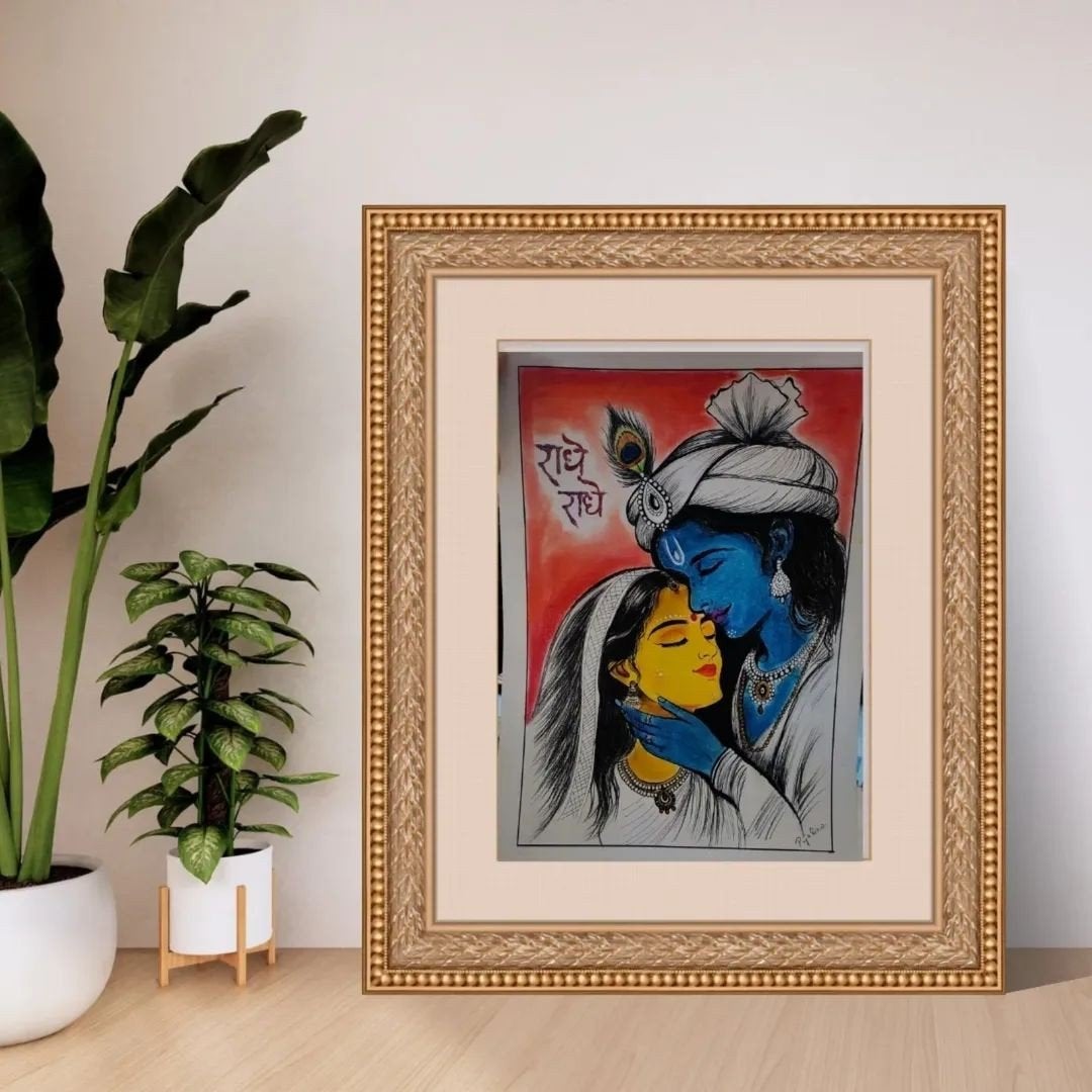 Handgeschilderd kunstwerk van Radha Krishna, Ophalen of Verzenden