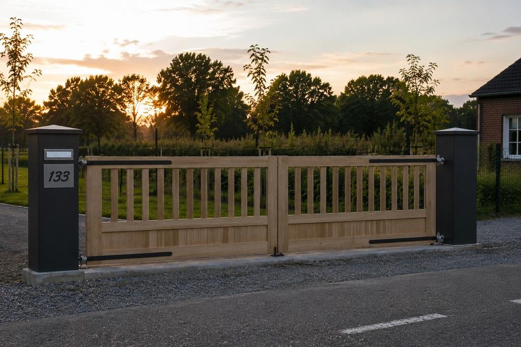 Prefab toegangspoort binnen 1 dag geplaatst en debeste prijs, Ophalen, Nieuw, 150 tot 200 cm, Hout