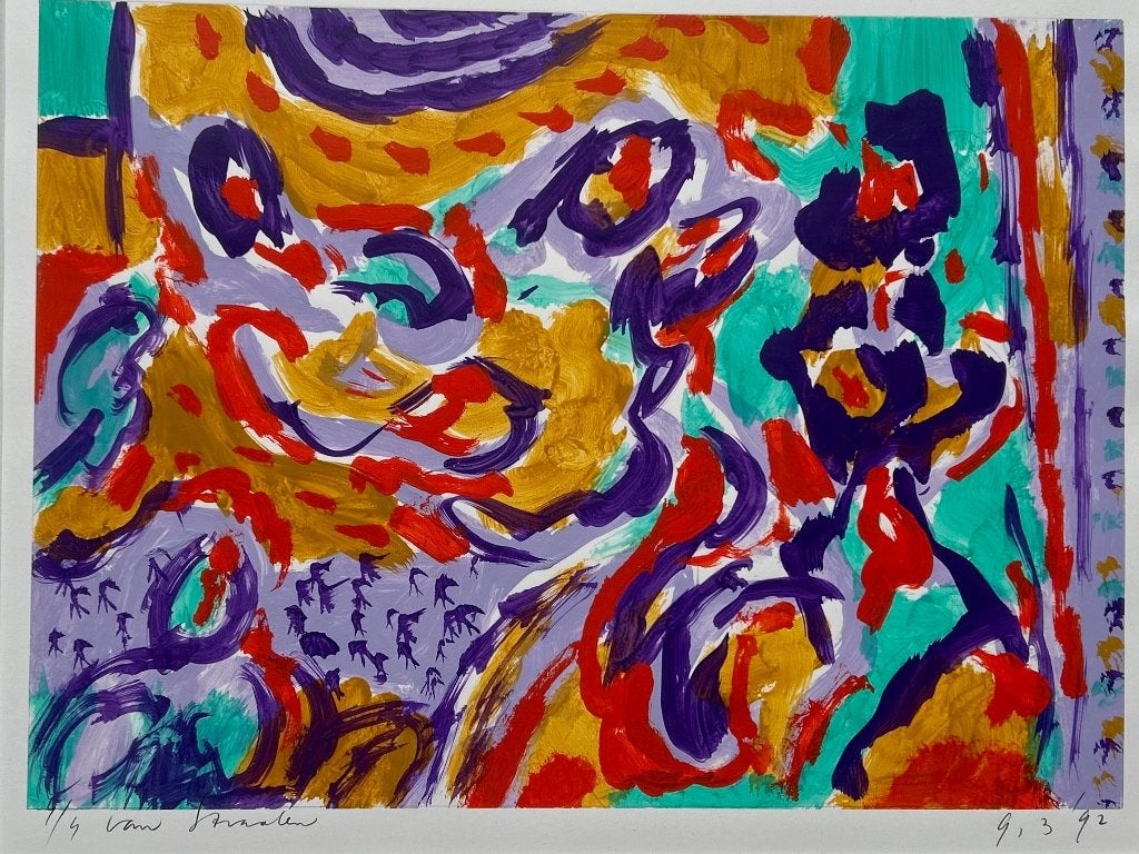 Frans van Straalen-Origineel-Acryl op papier  ZOMEROPRUIMING, Antiek en Kunst, Kunst | Schilderijen | Abstract, Verzenden