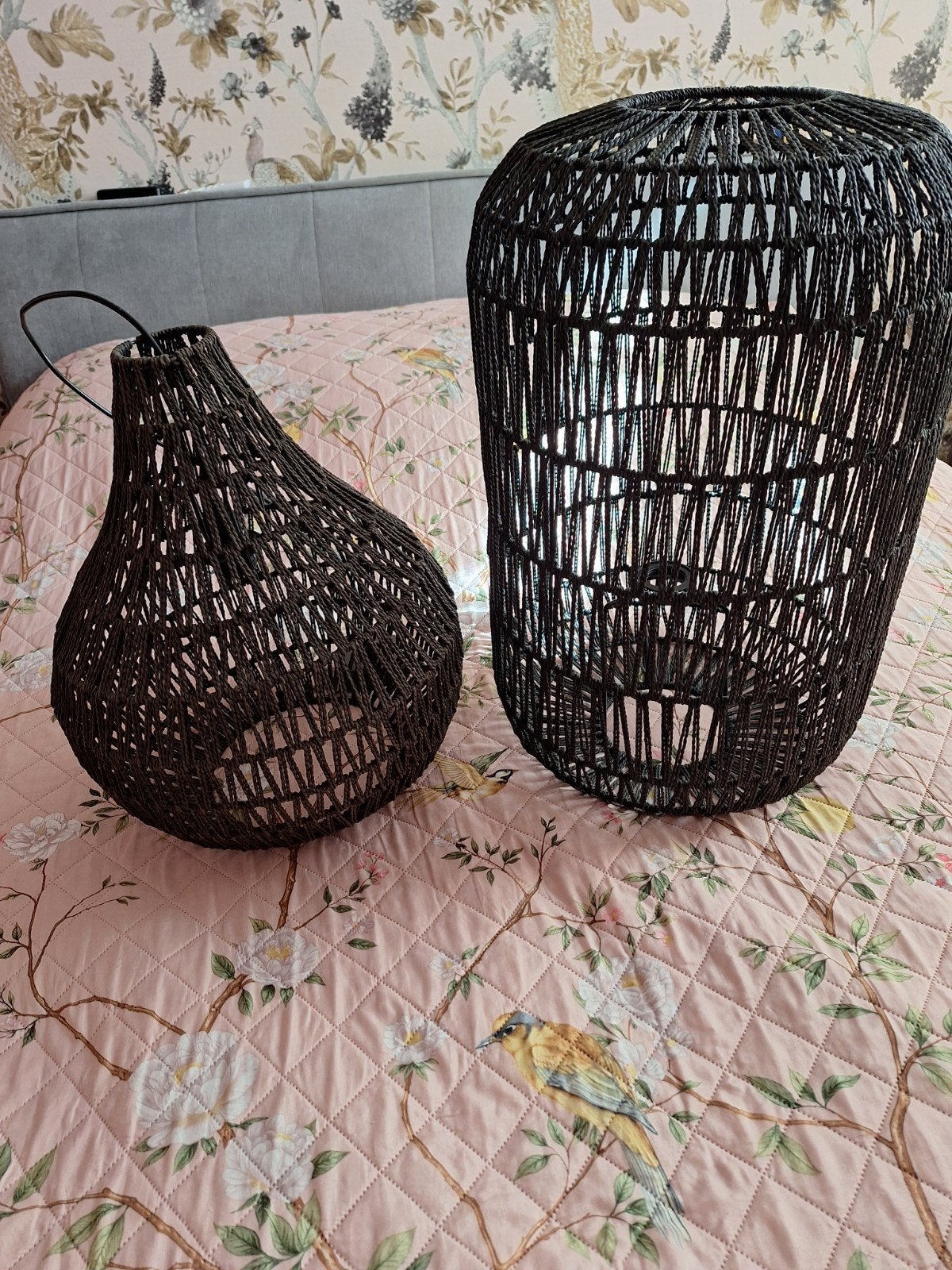 Set van 2 rotan lampenkappen - Zwart/bruin, Ophalen, Gebruikt, Natuurlijk materiaal, Overige fittingen