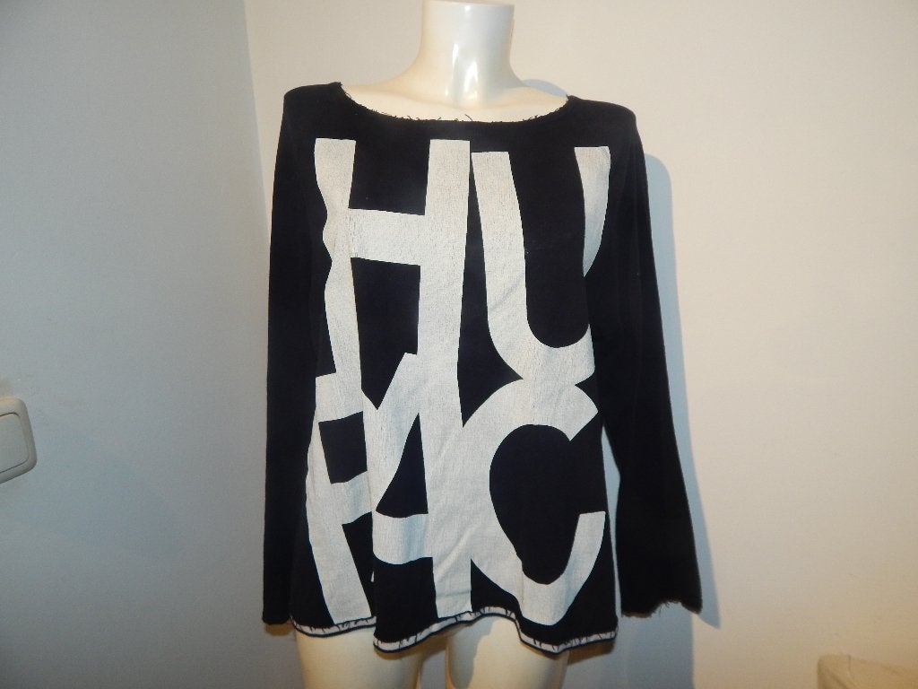Annette Gortz baggy trui sweater old look letter opdruk L, Annette Gortz, Verzenden, Zwart, Maat 42/44 (L)