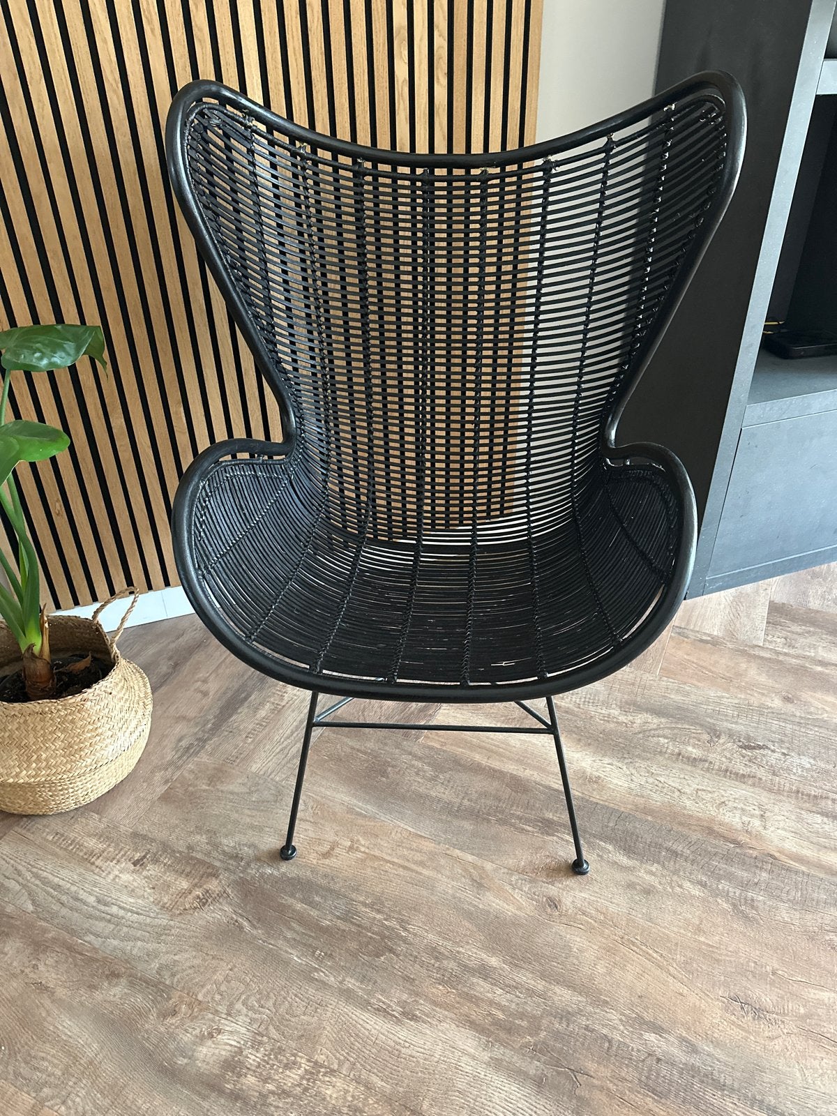 Hk Living Zwarte Egg Chair, Huis en Inrichting, Ophalen, Gebruikt, Zwart, Riet of Rotan