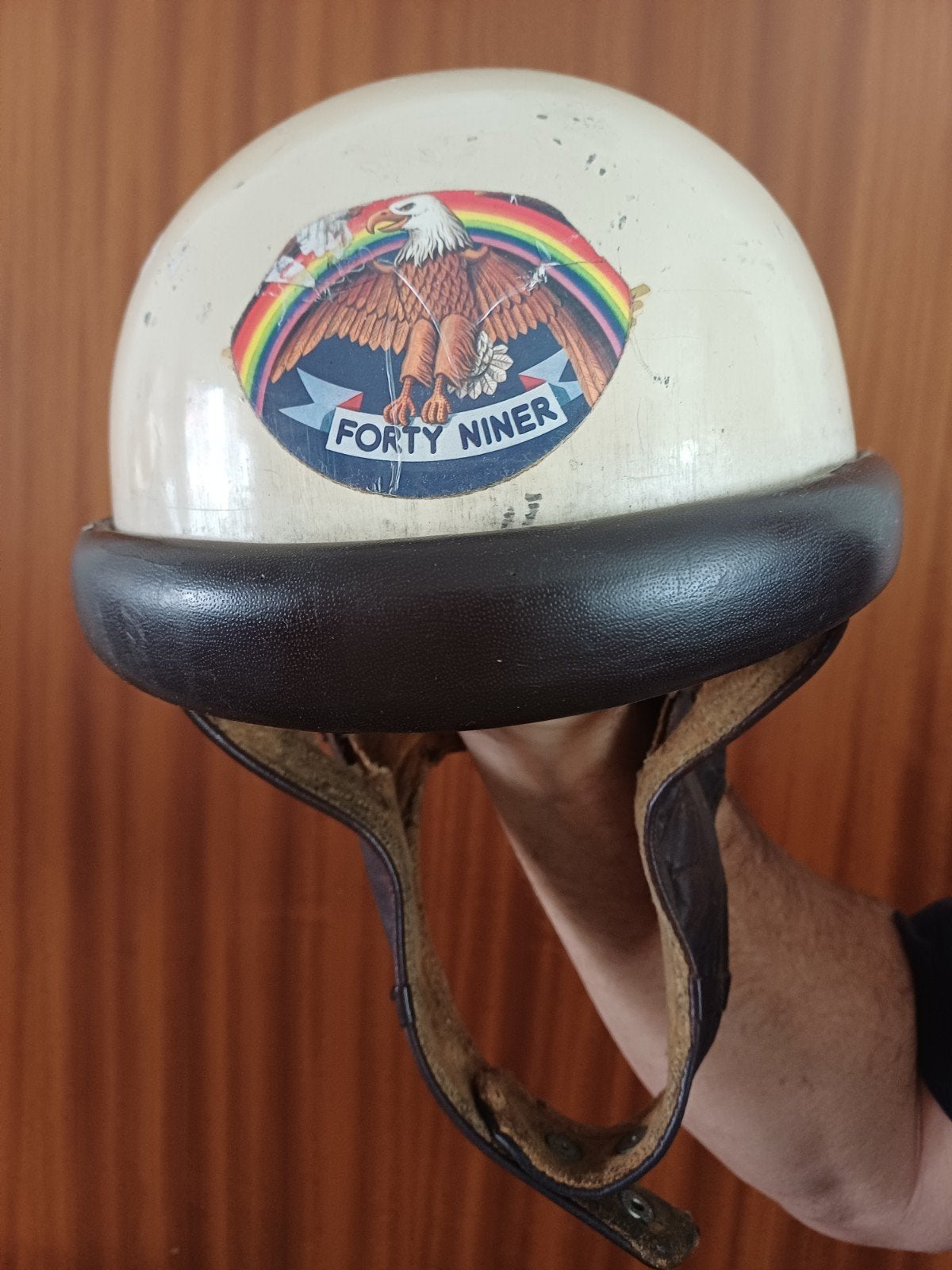 Vintage Motor/Solex helm - Forty Niner - Crème met Leer, Ophalen of Verzenden, Tweedehands, Jethelm, Overige merken