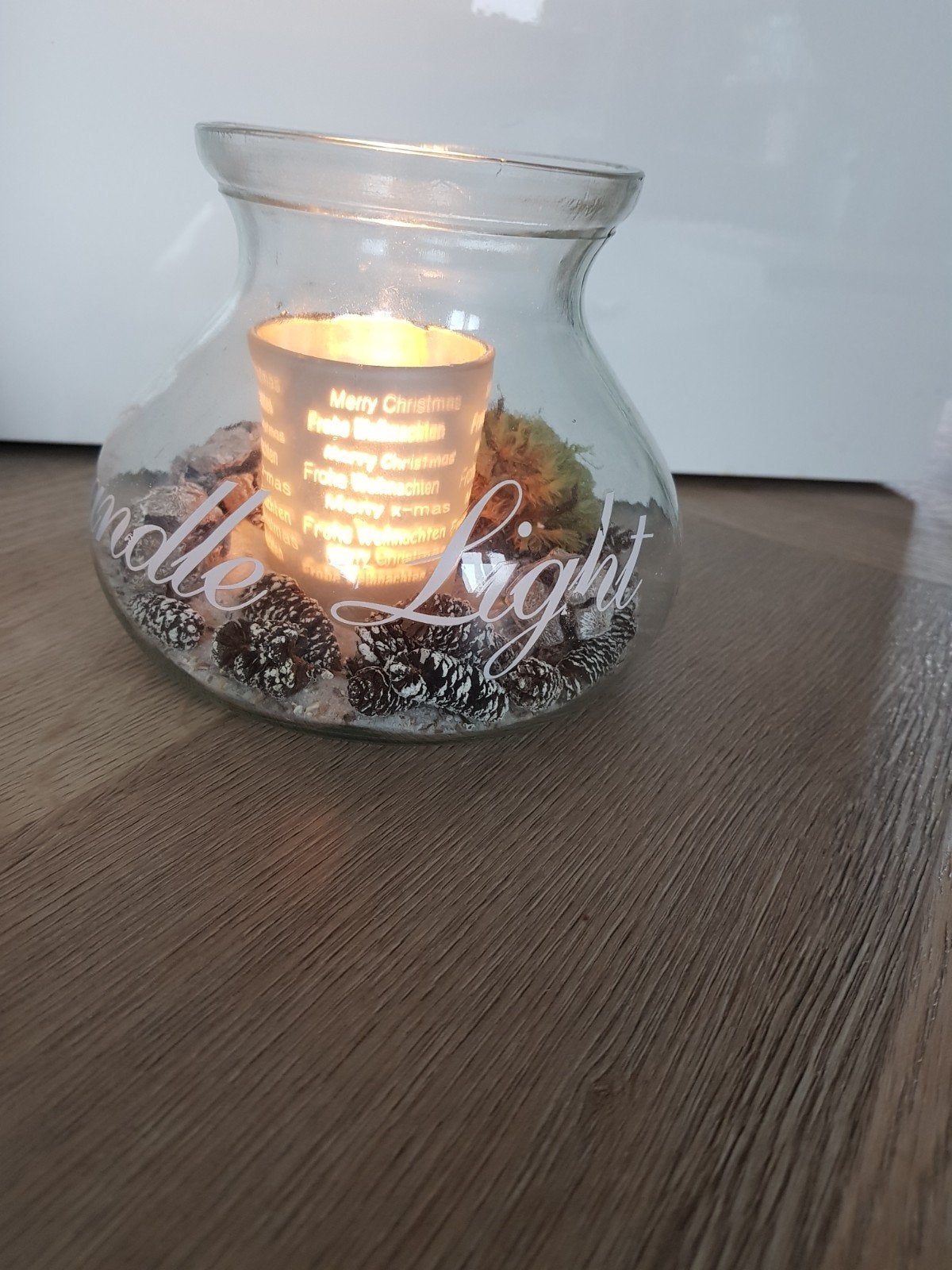 Erg leuk glazen potje met waxinelichthouder, Meerkleurig, 13 cm, Ophalen of Verzenden, Kandelaar