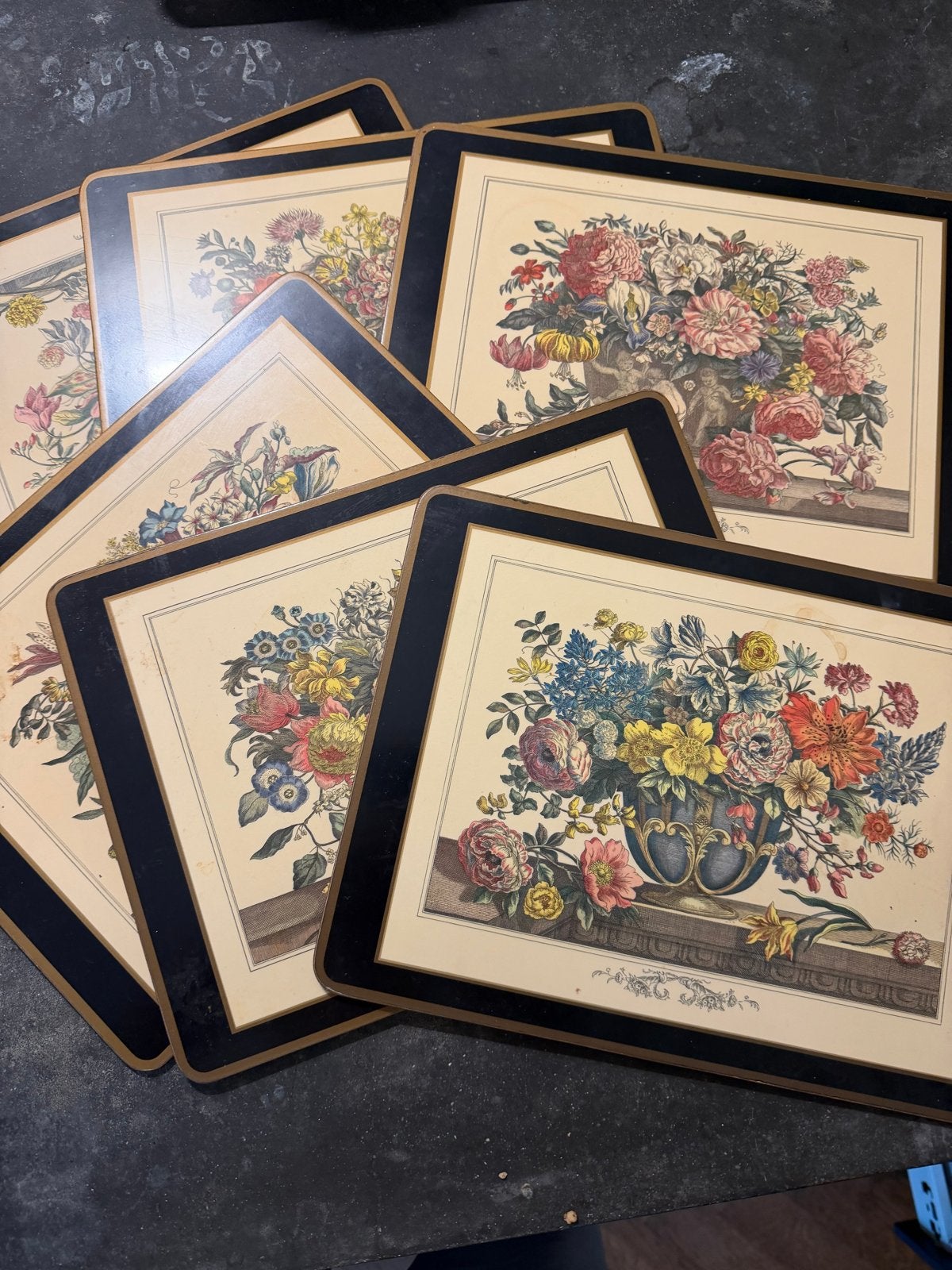 Vintage placemats met bloemmotief - set van 6, Ophalen, Gebruikt, Meerkleurig, Vintage