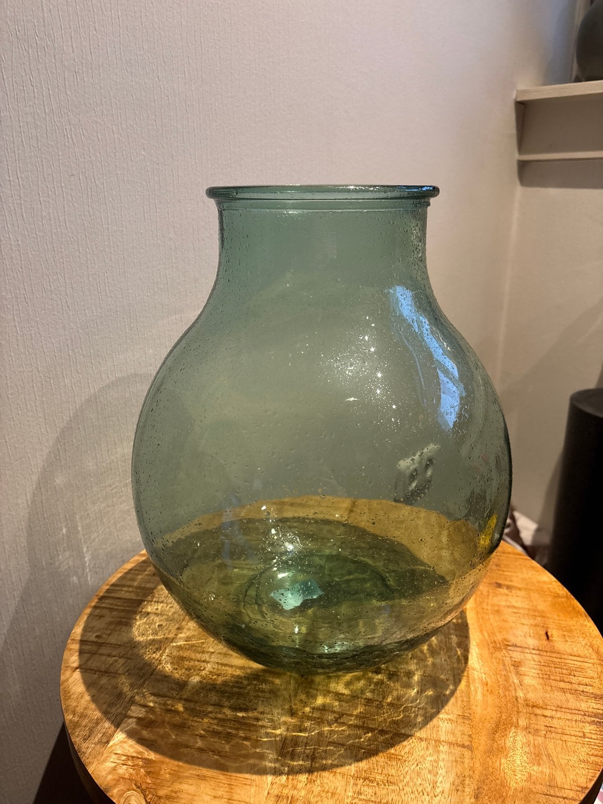 Grote groen/blauwe glazen vaas, Huis en Inrichting, Ophalen, Nieuw, Gerecycled glas, Overige kleuren
