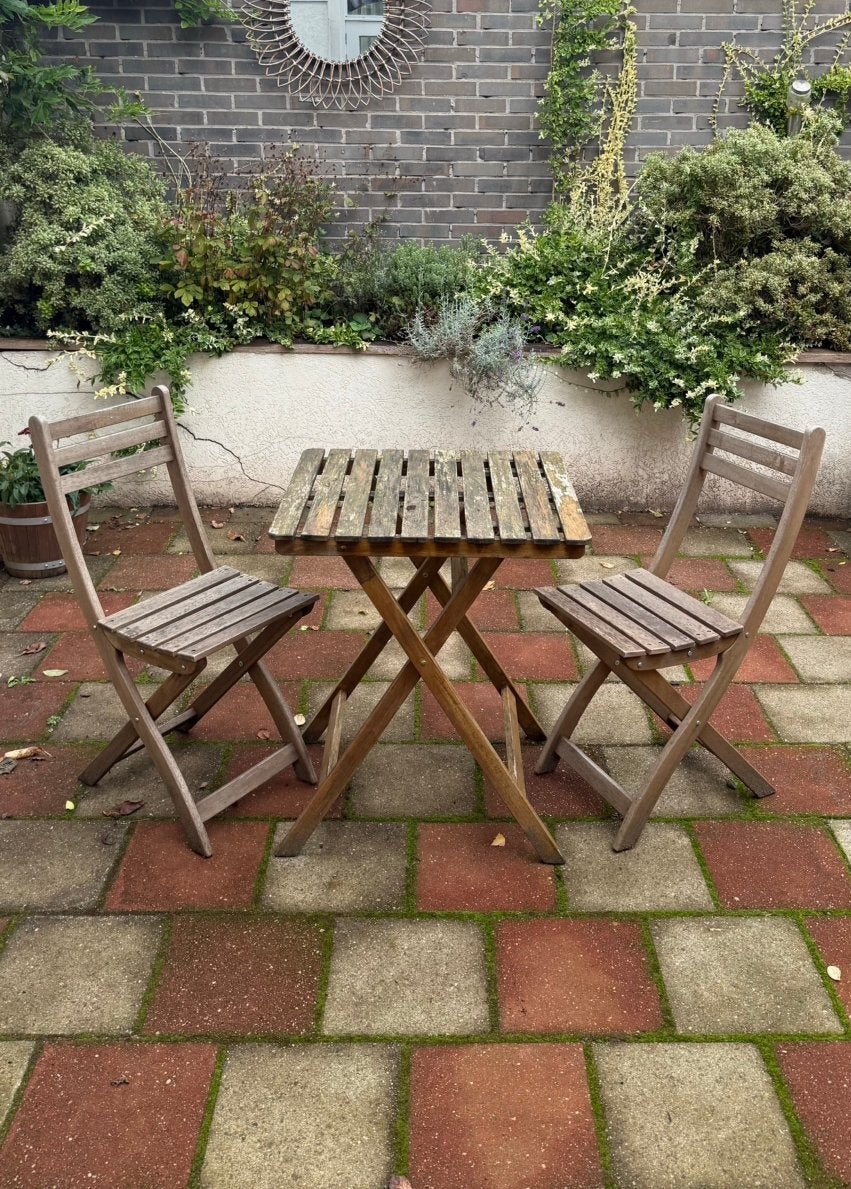 Bistro set ikea tuinset askholmen klapstoel hout, Tuin en Terras, Ophalen of Verzenden, Gebruikt, Metaal